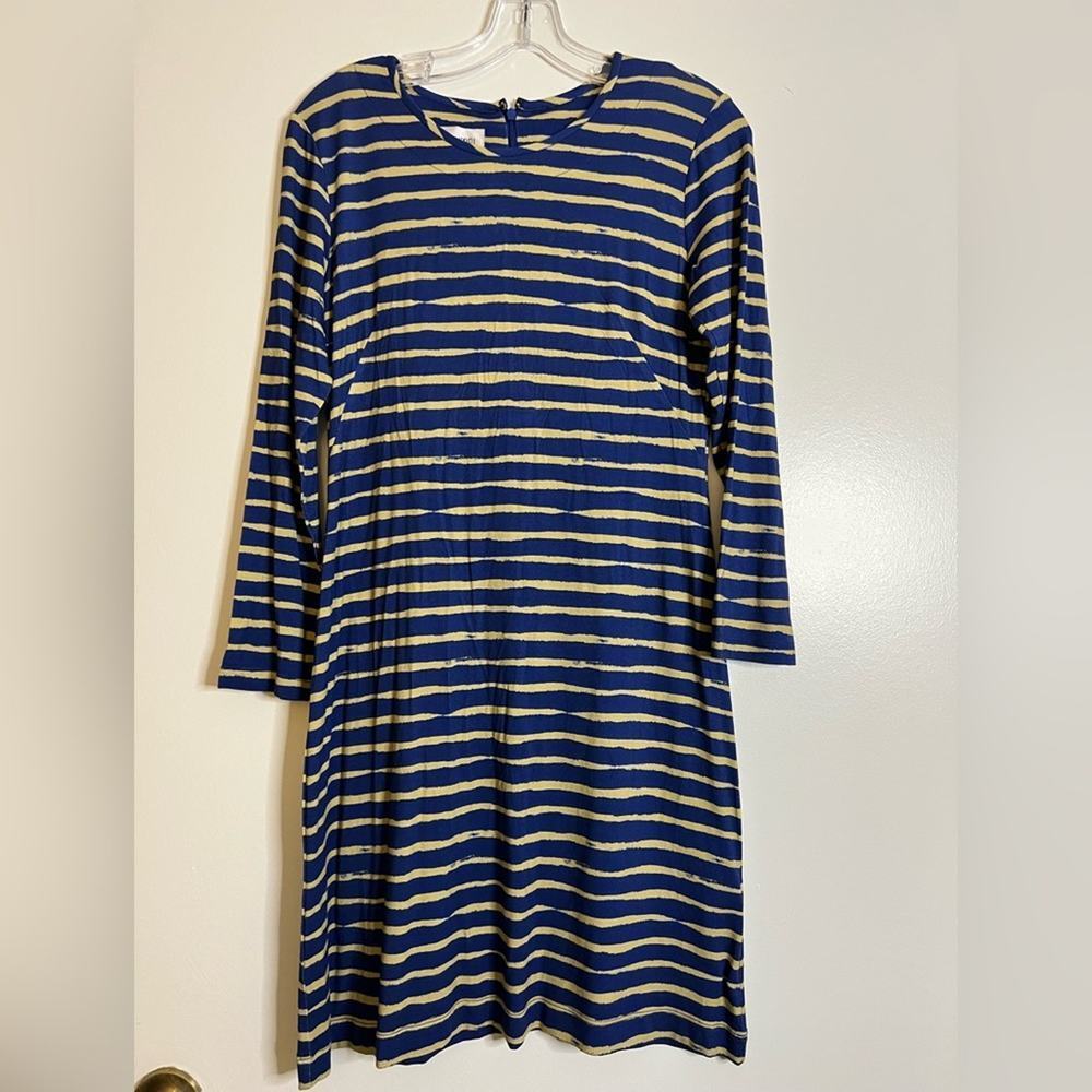Nwt Sara Campbell Blue Tan Striped Long Sleeve Dress